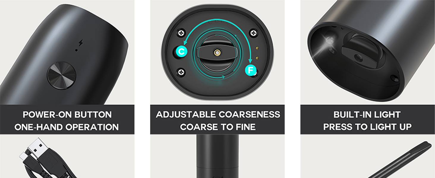 automatic pepper mill,USB rechargeable,Adjustable Coarseness,ceramic burr,refillable,Auto grinders with charging base LED light (With Plastic Charging base(2PCS))