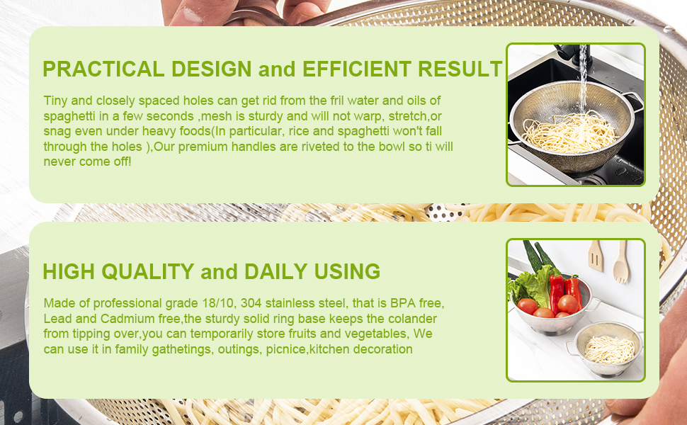 Colander Stainless Steel 3-Quart, Strainer for Kitchen Food, Dishwasher Safe