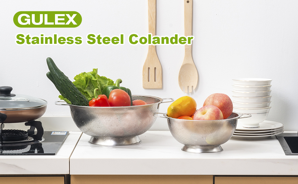 Colander Stainless Steel 3-Quart, Strainer for Kitchen Food, Dishwasher Safe