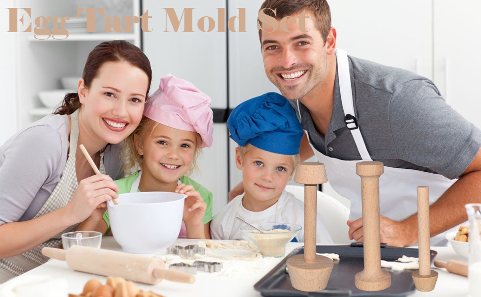 Wooden Tart Tamper Set, Double Side Pie Pastry Dough Tamper, Egg Tart Pan Mold DIY Cake Pastry Baking Tool for Mini Egg Tart, Cheesecakes, Pasta and Dessert Baking (3 Pieces)