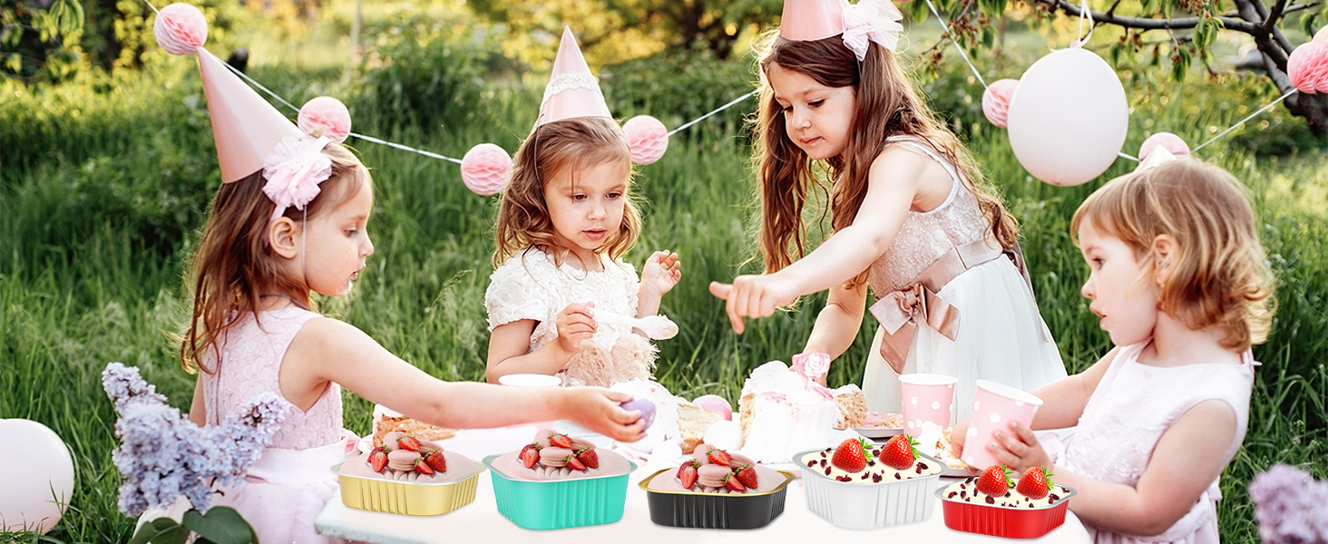 LNYZQUS 10oz Mini Cake Pans With Lids 40 Pack, Aluminum Foil Square Brownie Baking Cups,Disposable 4”x4” Large Cupcake Pan,Jumbo Muffin Tin Ramekins Holders-Pink