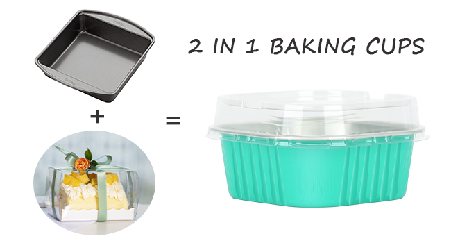 LNYZQUS 10oz Mini Cake Pans With Lids 40 Pack, Aluminum Foil Square Brownie Baking Cups,Disposable 4”x4” Large Cupcake Pan,Jumbo Muffin Tin Ramekins Holders-Pink