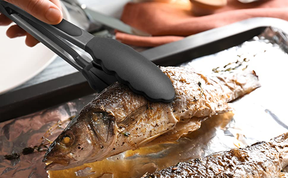 Serving Tongs Kitchen Tongs - Heat Resistant, Premium Stainless Steel Locking Cooking Tongs with Silicone Tips, Non-Slip Food Tongs for Cooking, Heavy Duty, Non-Stick (7 Inch(4 Pack))