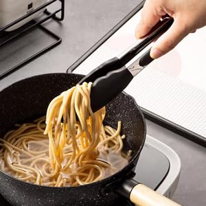 Serving Tongs Kitchen Tongs - Heat Resistant, Premium Stainless Steel Locking Cooking Tongs with Silicone Tips, Non-Slip Food Tongs for Cooking, Heavy Duty, Non-Stick (7 Inch(4 Pack))