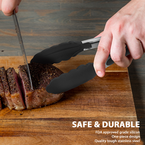 Serving Tongs Kitchen Tongs - Heat Resistant, Premium Stainless Steel Locking Cooking Tongs with Silicone Tips, Non-Slip Food Tongs for Cooking, Heavy Duty, Non-Stick (7 Inch(4 Pack))