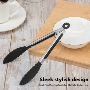 Serving Tongs Kitchen Tongs - Heat Resistant, Premium Stainless Steel Locking Cooking Tongs with Silicone Tips, Non-Slip Food Tongs for Cooking, Heavy Duty, Non-Stick (7 Inch(4 Pack))