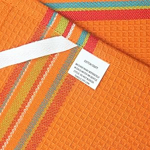 COTTON CRAFT Salsa Stripe Kitchen Towel - Set of 8 Pure Cotton Absorbent Waffle Weave Dish Towel Dish Cloth - Low Lint Reusable Drying Towels - Restaurant Bar Cleaning Kitchen Hand Towel -16x28 Multi