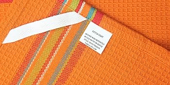 COTTON CRAFT Salsa Stripe Kitchen Towel - Set of 8 Pure Cotton Absorbent Waffle Weave Dish Towel Dish Cloth - Low Lint Reusable Drying Towels - Restaurant Bar Cleaning Kitchen Hand Towel -16x28 Multi