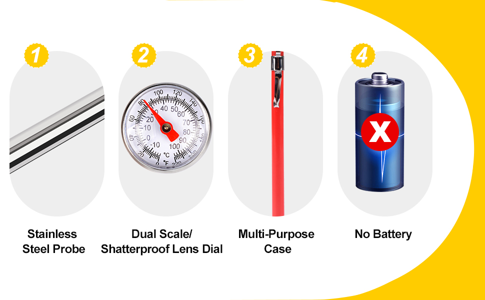 2 PCS Meat Thermometer for Grilling, Food Thermometer for Cooking, Milk, Meat Thermometers for Grilling Cooking, Kitchen Instant Read Thermometer, Pocket Thermometers Food Temperature Probe