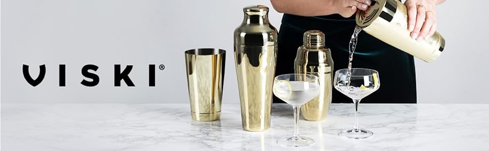 Viski Alchemi Vacuum Insulated Cocktail Shaker with Citrus Reamer, Cap, Strainer for Cold Brew Cocktails, Margarita, Whiskey Sour, Double Walled Stainless Steel Martini Shaker, Home Bar Tools, 18 oz