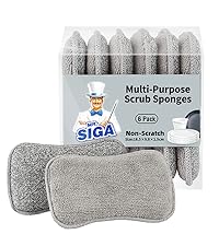 MR.SIGA Dual-Sided Scrub Sponges, Long lasting, Reusable Dishwashing Sponges for Kitchen, 6 Pack