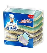 MR.SIGA Dual-Sided Scrub Sponges, Long lasting, Reusable Dishwashing Sponges for Kitchen, 6 Pack