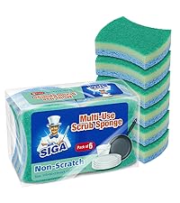 MR.SIGA Dual-Sided Scrub Sponges, Long lasting, Reusable Dishwashing Sponges for Kitchen, 6 Pack
