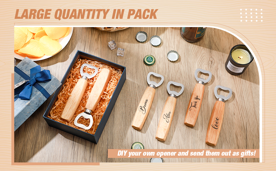 50 Pcs Wood Wine Bottle Opener Stainless Steel Bottle Opener Wood Handheld Heavy Duty Bartender Cider Engraved Gift Set for Kitchen Wedding Party Bar Home Restaurant