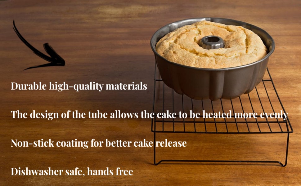 Non-Stick Angel Food Cake Pan, Heavy Duty Baking Pan, Rust-Free Oven Safe Cake Mold for Bundt, Chiffon, Cheesecake - Dishwasher Safe