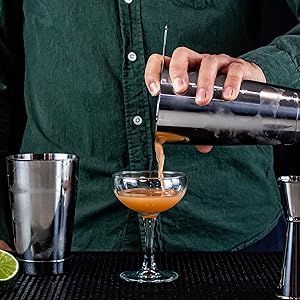 Professional Bartending Kit for Stirred Drinks: Crystal Mixing Glass, Japanese Jigger, Julep Strainer and Bar Spoon