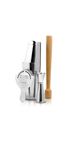Professional Bartending Kit for Stirred Drinks: Crystal Mixing Glass, Japanese Jigger, Julep Strainer and Bar Spoon