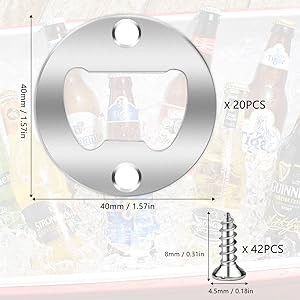 20 Set Stainless Steel Bottle Opener Insert Kits Metal Beer Bottle Opener Beer Wine Hardware Parts with 42Pcs Screws for DIY Resin Mould Kit Bottle Opener (Silver)