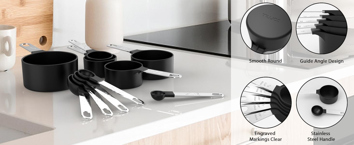 TILUCK Measuring Cups & Spoons Set, Stackable Cups and Spoons, Nesting Measure Cups with Stainless Steel Handle, Kitchen Gadgets for Cooking & Baking (Blue)