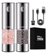 TOMEEM Upgraded Larger Capacity Electric Salt and Pepper Grinder Set Rechargeable with LED lights, Stainless Steel Automatic Pepper and Salt Grinder Refillable with 5 Adjustable Coarseness