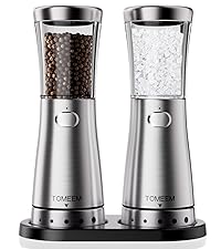TOMEEM Upgraded Larger Capacity Electric Salt and Pepper Grinder Set Rechargeable with LED lights, Stainless Steel Automatic Pepper and Salt Grinder Refillable with 5 Adjustable Coarseness