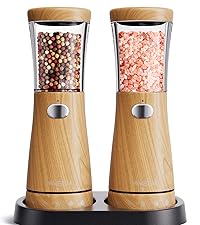 TOMEEM Upgraded Larger Capacity Electric Salt and Pepper Grinder Set Rechargeable with LED lights, Stainless Steel Automatic Pepper and Salt Grinder Refillable with 5 Adjustable Coarseness
