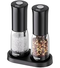 TOMEEM Upgraded Larger Capacity Electric Salt and Pepper Grinder Set Rechargeable with LED lights, Stainless Steel Automatic Pepper and Salt Grinder Refillable with 5 Adjustable Coarseness