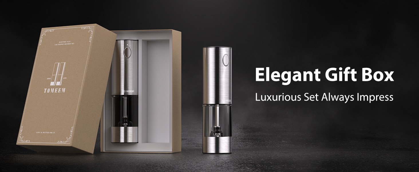 TOMEEM Upgraded Larger Capacity Electric Salt and Pepper Grinder Set Rechargeable with LED lights, Stainless Steel Automatic Pepper and Salt Grinder Refillable with 5 Adjustable Coarseness