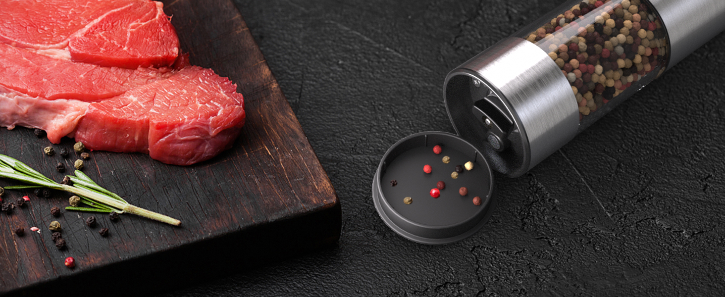 TOMEEM Upgraded Larger Capacity Electric Salt and Pepper Grinder Set Rechargeable with LED lights, Stainless Steel Automatic Pepper and Salt Grinder Refillable with 5 Adjustable Coarseness