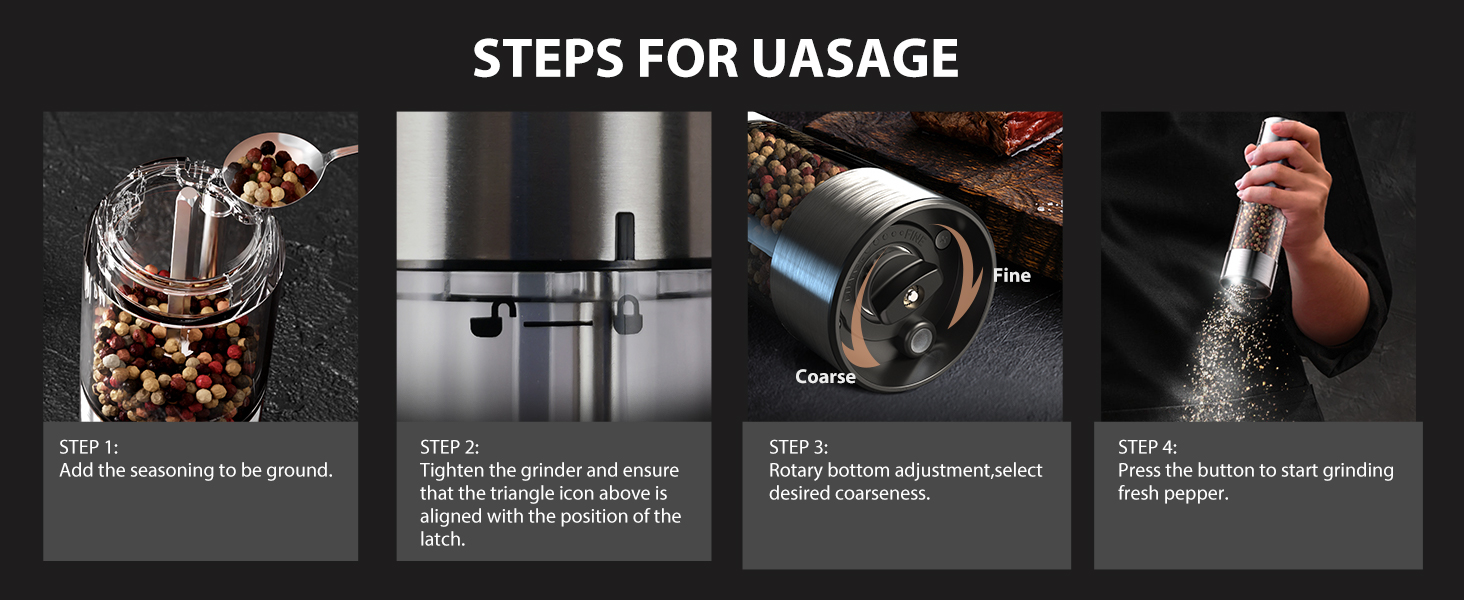 TOMEEM Upgraded Larger Capacity Electric Salt and Pepper Grinder Set Rechargeable with LED lights, Stainless Steel Automatic Pepper and Salt Grinder Refillable with 5 Adjustable Coarseness