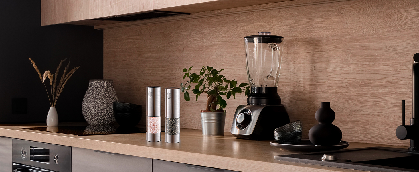 TOMEEM Upgraded Larger Capacity Electric Salt and Pepper Grinder Set Rechargeable with LED lights, Stainless Steel Automatic Pepper and Salt Grinder Refillable with 5 Adjustable Coarseness