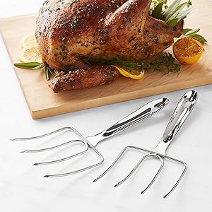 KAYCROWN Turkey Lifter Forks, Stainless Steel Poultry Lifters Set of 2, Roast Lifters Poultry Forks Carving Fork Great for Thanksgiving, Transfer Turkey or Ham Easily
