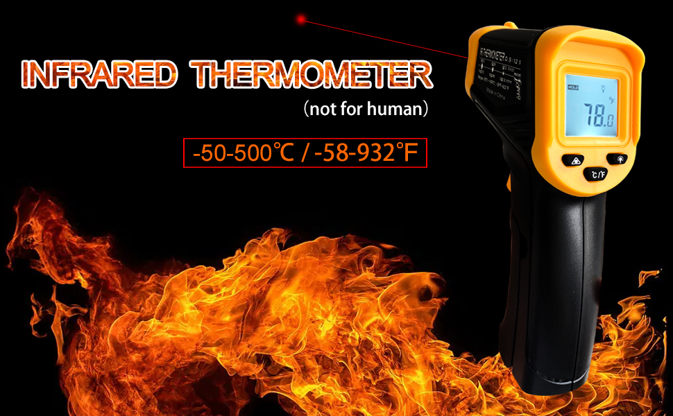 Digital Infrared Thermometer gun for cooking,BBQ,Pizza oven,Ir Thermometer with Backlight,-58℉~932℉(-50℃~500℃) Handheld Non Contact Heat Laser Temperature Gun (Not for Human)