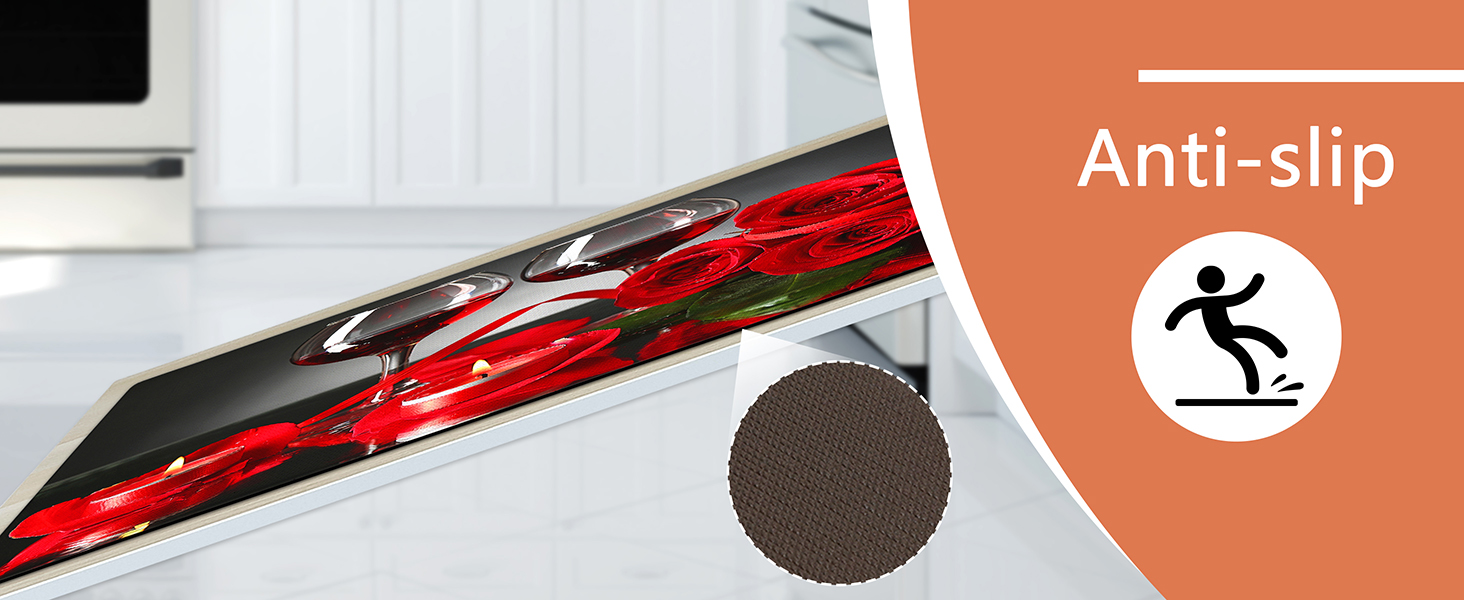 Red Wine Kitchen Rugs and Mats Set of 2 Modern Rose Anti Fatigue Kitchen Floor Mat Non-Skid Washable Kitchen Runner Rug for Kitchen Sink Laundry