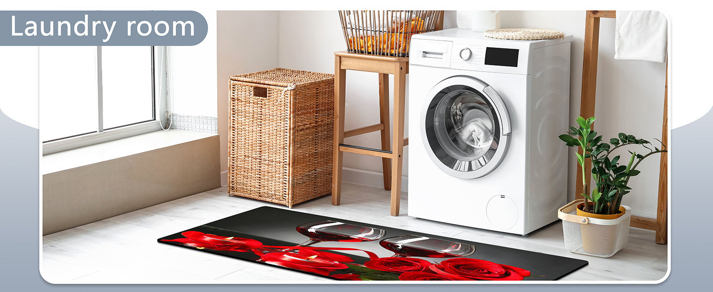Red Wine Kitchen Rugs and Mats Set of 2 Modern Rose Anti Fatigue Kitchen Floor Mat Non-Skid Washable Kitchen Runner Rug for Kitchen Sink Laundry