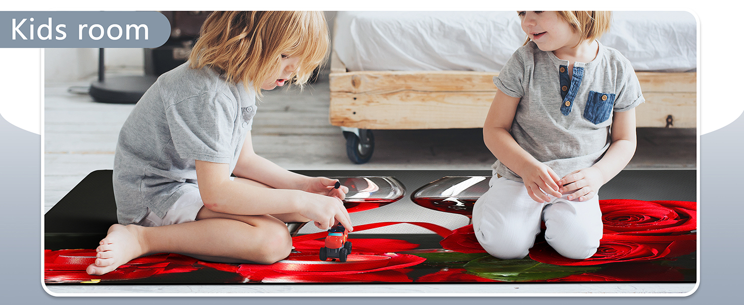 Red Wine Kitchen Rugs and Mats Set of 2 Modern Rose Anti Fatigue Kitchen Floor Mat Non-Skid Washable Kitchen Runner Rug for Kitchen Sink Laundry