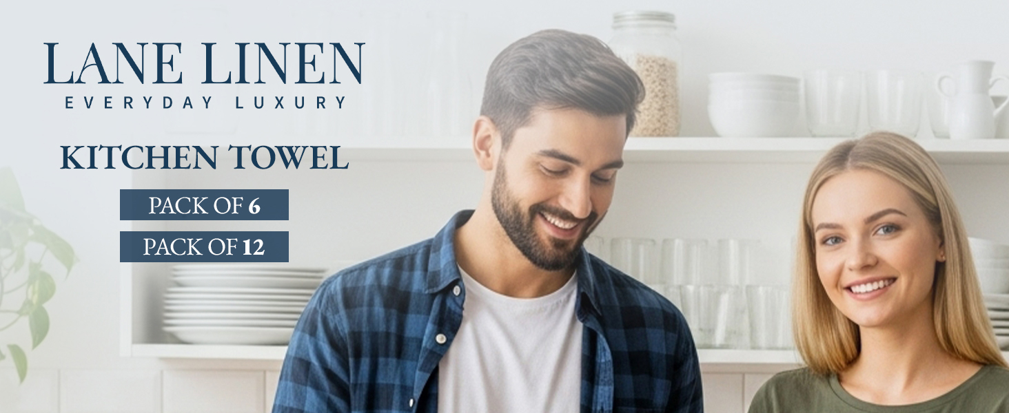 LANE LINEN Cotton Kitchen Towels Set, 6-Pack – Absorbent, Quick-Drying Dish Towels, 18