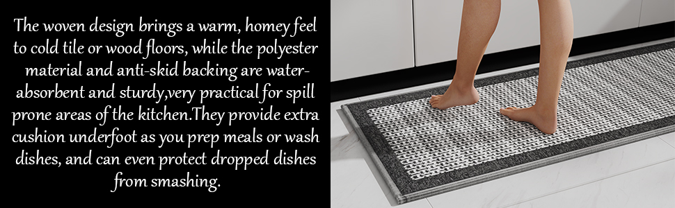 PADOOR Kitchen Mats for Floor, Kitchen Rugs Non Slip Washable, Rubber Backed Kitchen Runner Super Absorbent Kitchen Floor Mat Sink Rug, 20”x47” Grey