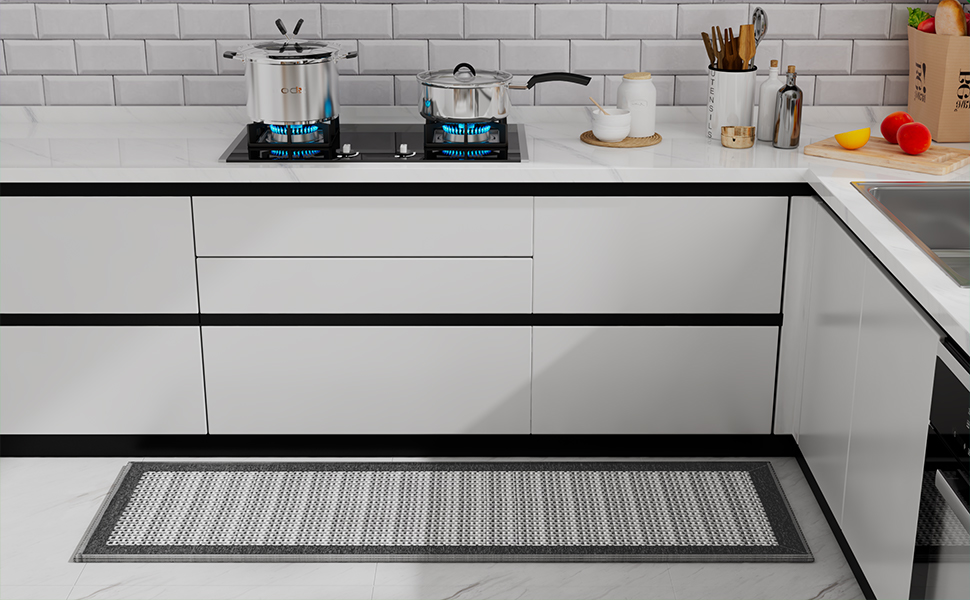 PADOOR Kitchen Mats for Floor, Kitchen Rugs Non Slip Washable, Rubber Backed Kitchen Runner Super Absorbent Kitchen Floor Mat Sink Rug, 20”x47” Grey