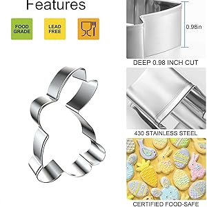 Easter Cookie Cutters, 5 Pieces Chick Carrot Egg Bunny Rabbite Shapes Metal Cookie Cutters Stainless Steel Sets Holiday Themed Baking Kit