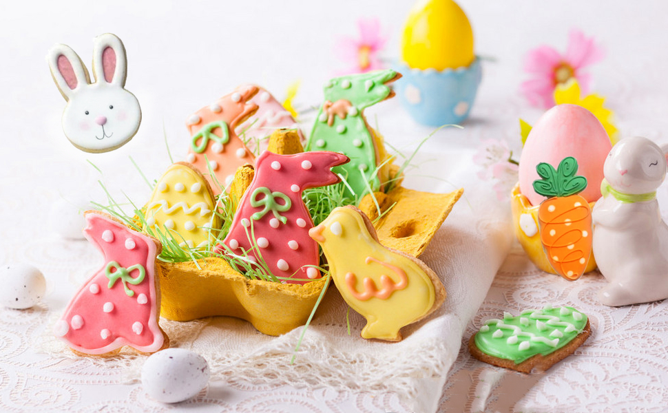 Easter Cookie Cutters, 5 Pieces Chick Carrot Egg Bunny Rabbite Shapes Metal Cookie Cutters Stainless Steel Sets Holiday Themed Baking Kit