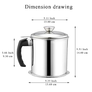 Kyraton Bacon Grease Container With Strainer, 48 oz Stainless Steel Oil Container, Pot Fat Storage With Lid, Easy Grip Handle Suitable For Storing Frying Oil And Cooking Grease 1. Silver
