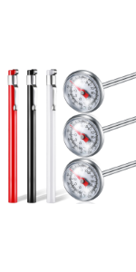 Xuhal 6 Pcs Stainless Steel Kitchen Thermometer with 5 Inch Long Stem 1 Inch Dial Thermometer Milk Frothing Food for Oven Probe Meat Grill BBQ Cooking Chocolate Water(Red)