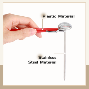 Xuhal 6 Pcs Stainless Steel Kitchen Thermometer with 5 Inch Long Stem 1 Inch Dial Thermometer Milk Frothing Food for Oven Probe Meat Grill BBQ Cooking Chocolate Water(Red)