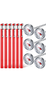 Xuhal 6 Pcs Stainless Steel Kitchen Thermometer with 5 Inch Long Stem 1 Inch Dial Thermometer Milk Frothing Food for Oven Probe Meat Grill BBQ Cooking Chocolate Water(Red)