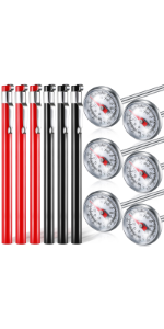 Xuhal 6 Pcs Stainless Steel Kitchen Thermometer with 5 Inch Long Stem 1 Inch Dial Thermometer Milk Frothing Food for Oven Probe Meat Grill BBQ Cooking Chocolate Water(Red)