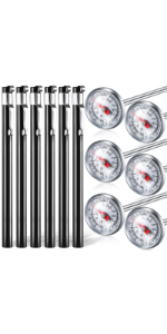 Xuhal 6 Pcs Stainless Steel Kitchen Thermometer with 5 Inch Long Stem 1 Inch Dial Thermometer Milk Frothing Food for Oven Probe Meat Grill BBQ Cooking Chocolate Water(Red)