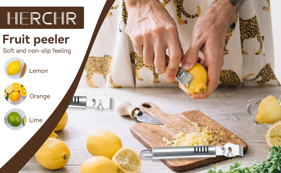 Stainless Steel Lemon Zester Grater, Lemon Zester Tool with Channel Knife Citrus Zester Lemon Peeler for Cocktails, Stainless Steel Lemon Lime Orange Peeler Fruit Zester Citrus Scraper