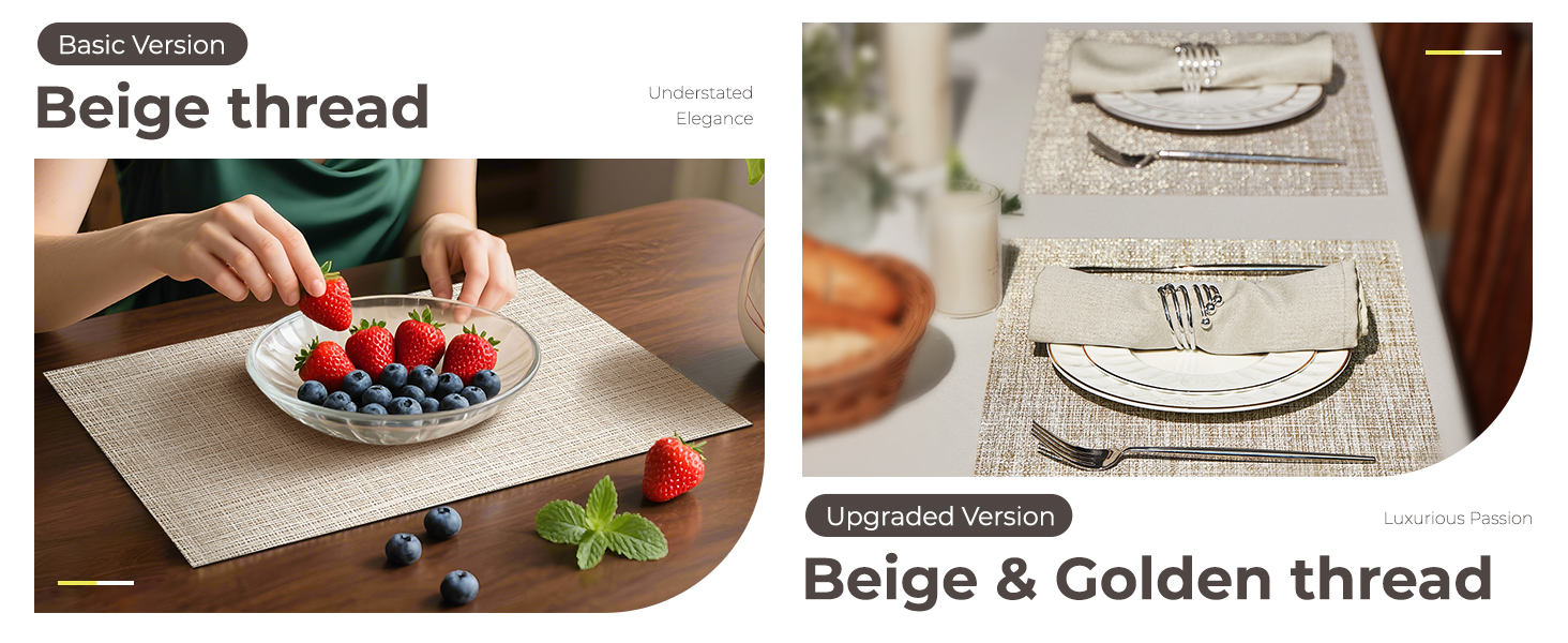 Leetaltree Beige Placemats Set of 4 - Heat Resistant Non-Slip Place mats for Dining Table, Washable Durable PVC Vinyl Woven Table Mats（Beige, 4）