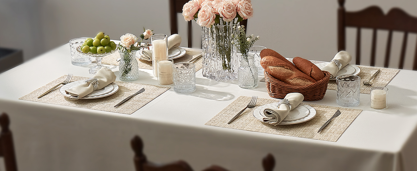 Leetaltree Beige Placemats Set of 4 - Heat Resistant Non-Slip Place mats for Dining Table, Washable Durable PVC Vinyl Woven Table Mats（Beige, 4）